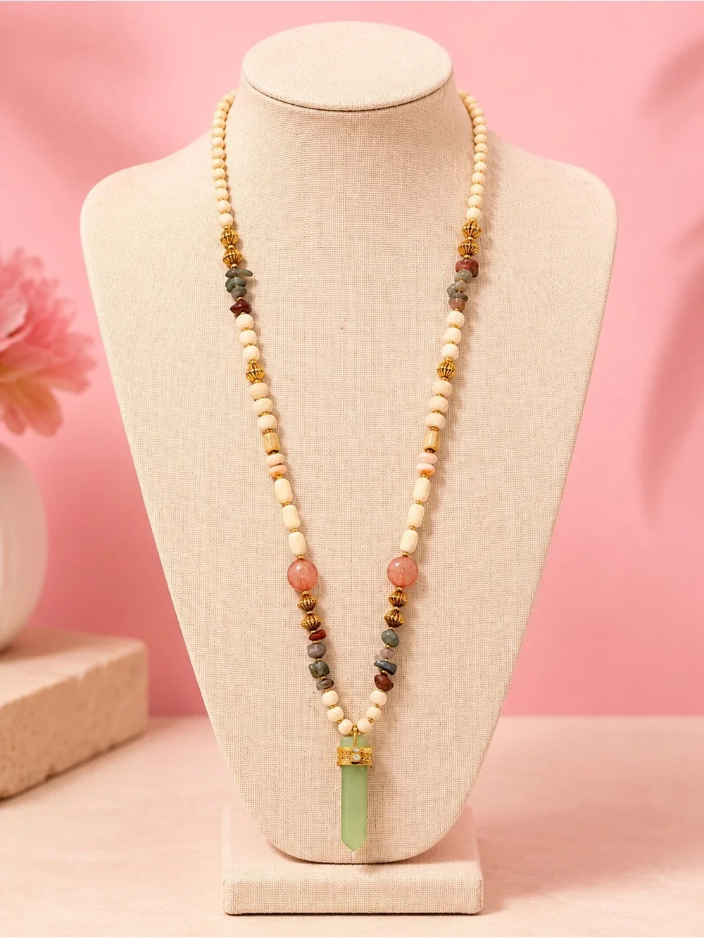 Jade Green Artisan Beaded Long Necklace